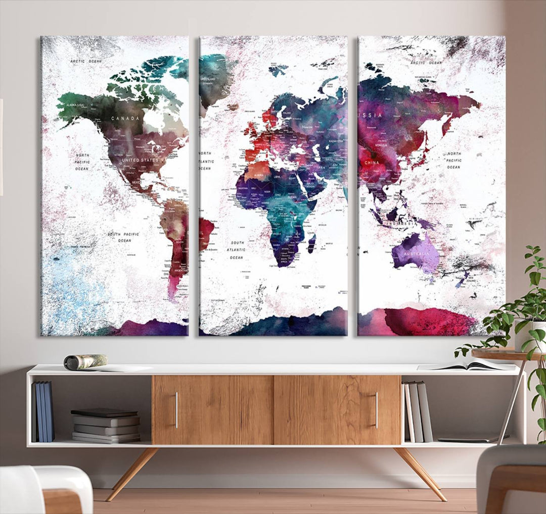 Watercolor World Map Wall Art