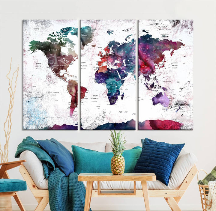 Watercolor World Map Wall Art