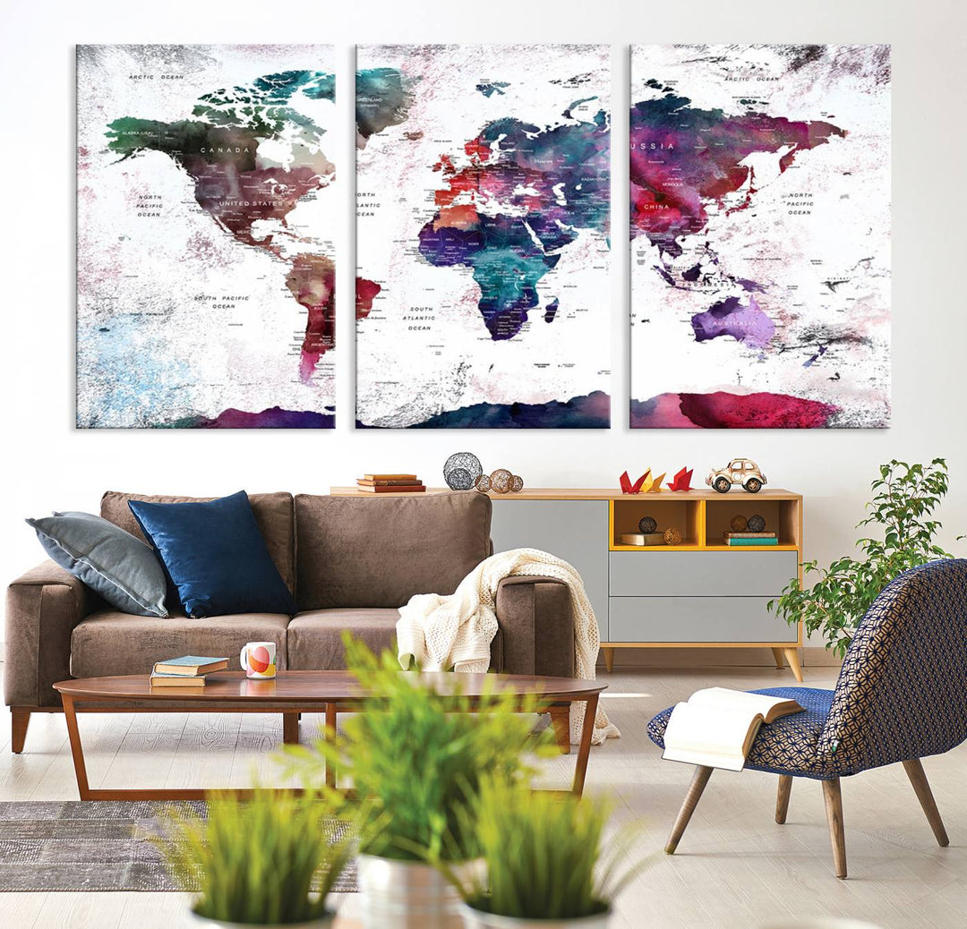 Watercolor World Map Wall Art