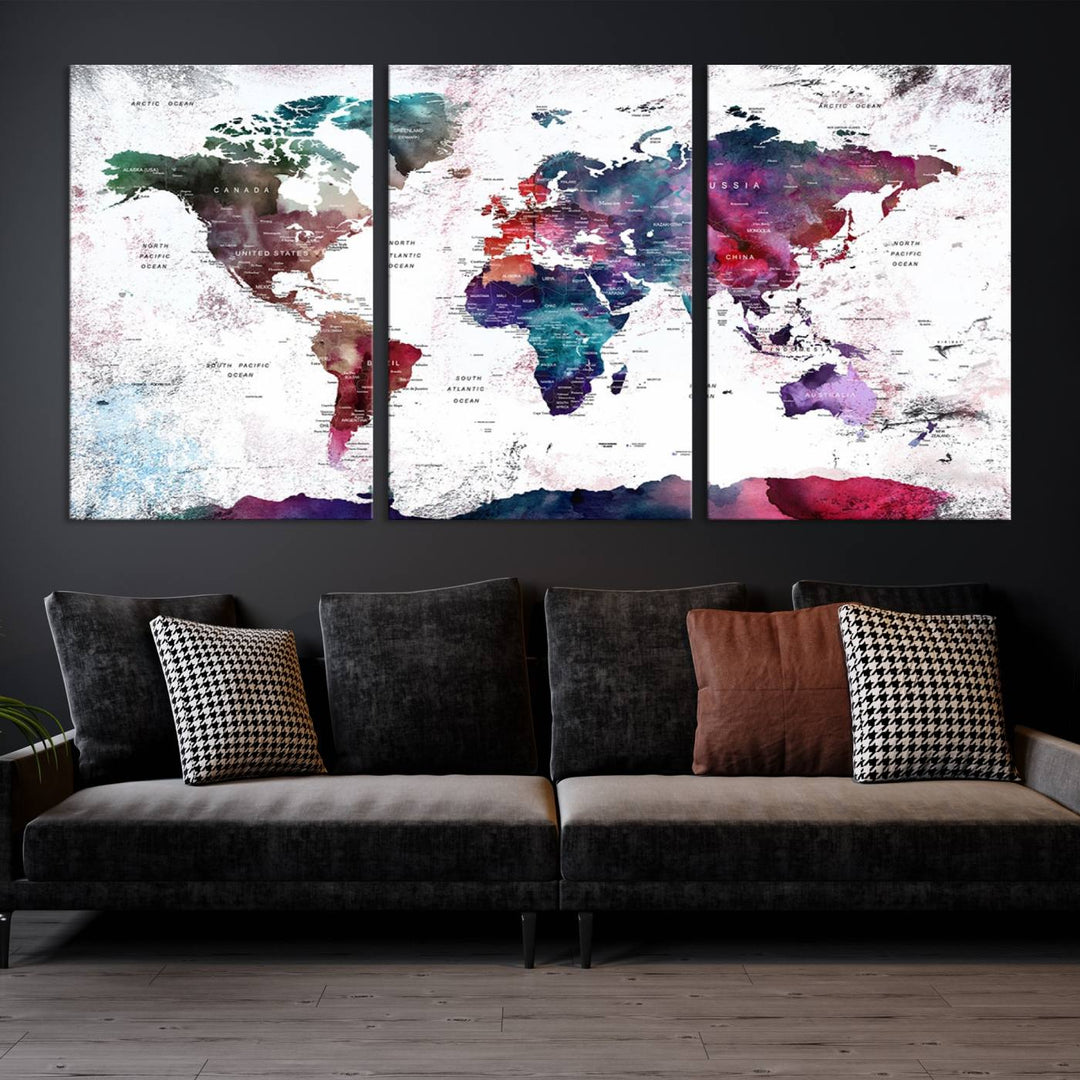 Watercolor World Map Wall Art