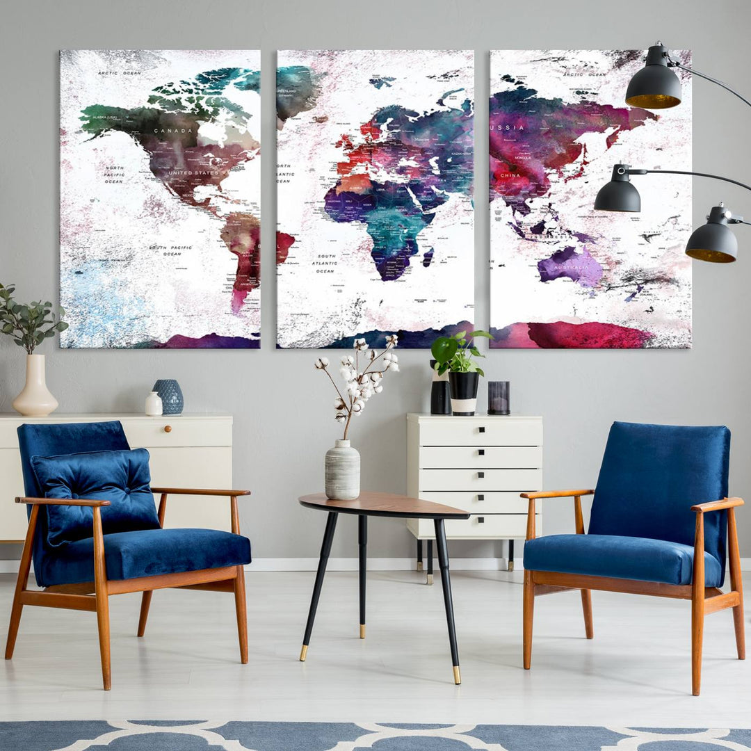 Watercolor World Map Wall Art