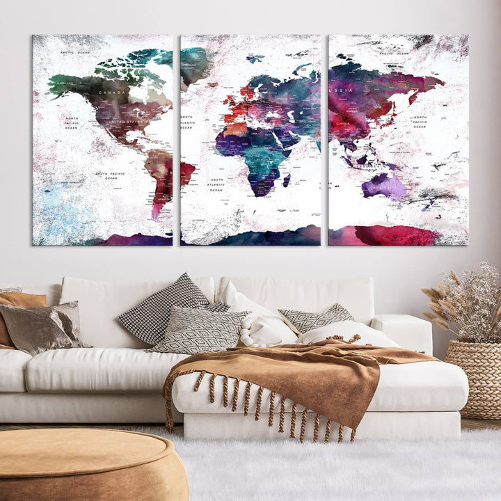 Watercolor World Map Wall Art