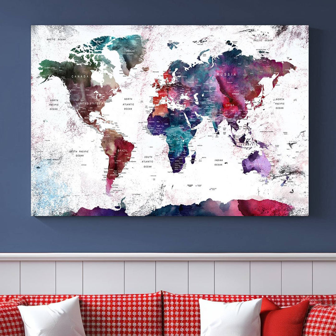 Watercolor World Map Wall Art