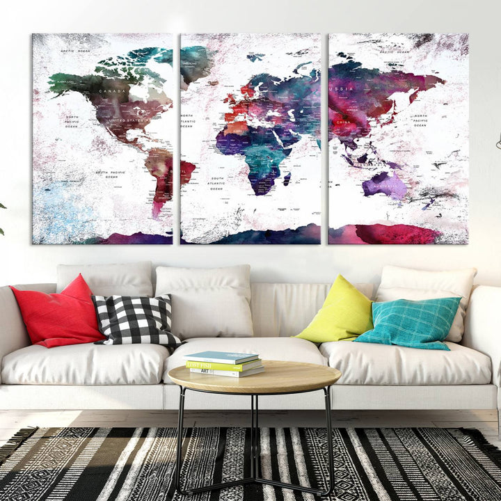 Watercolor World Map Wall Art