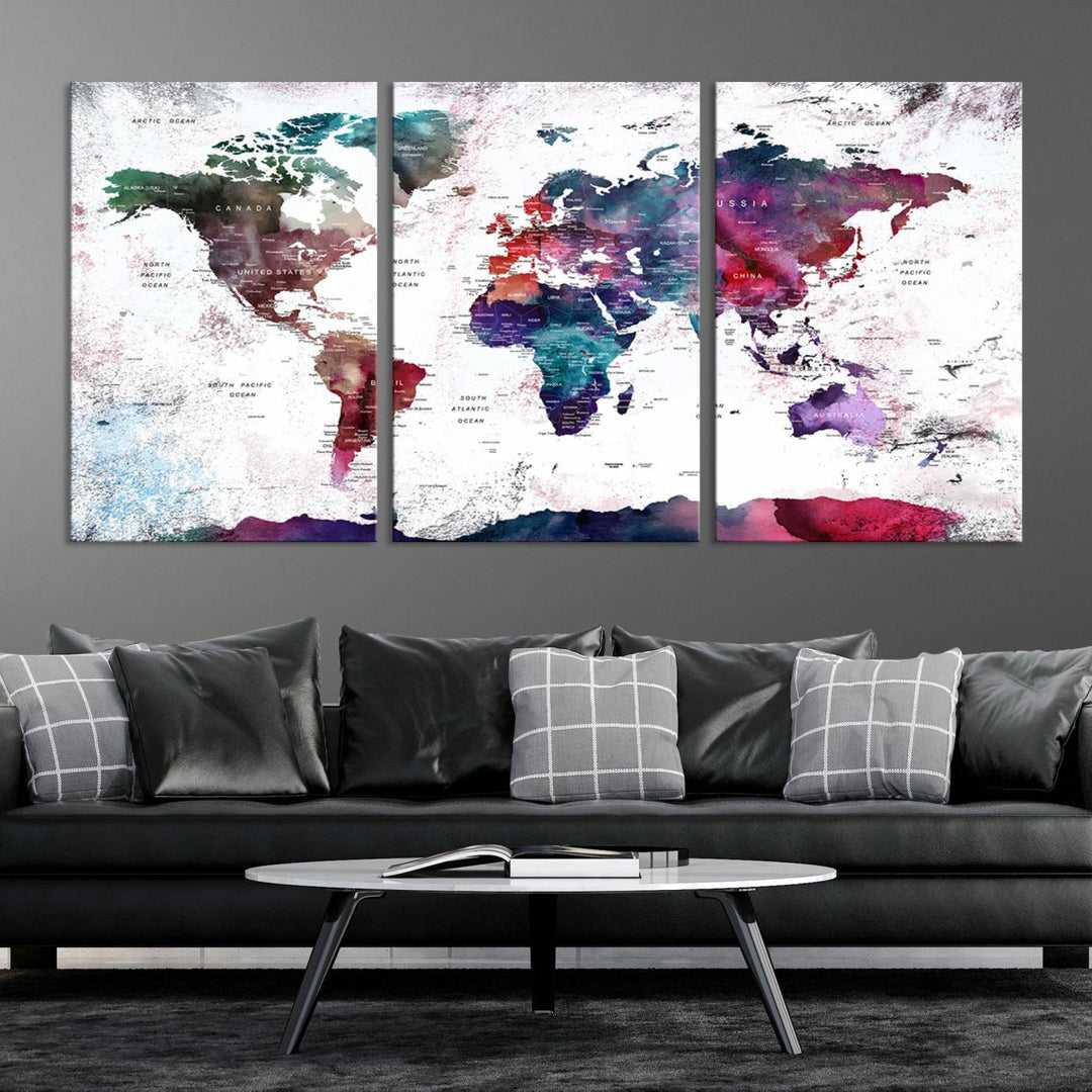 Watercolor World Map Wall Art