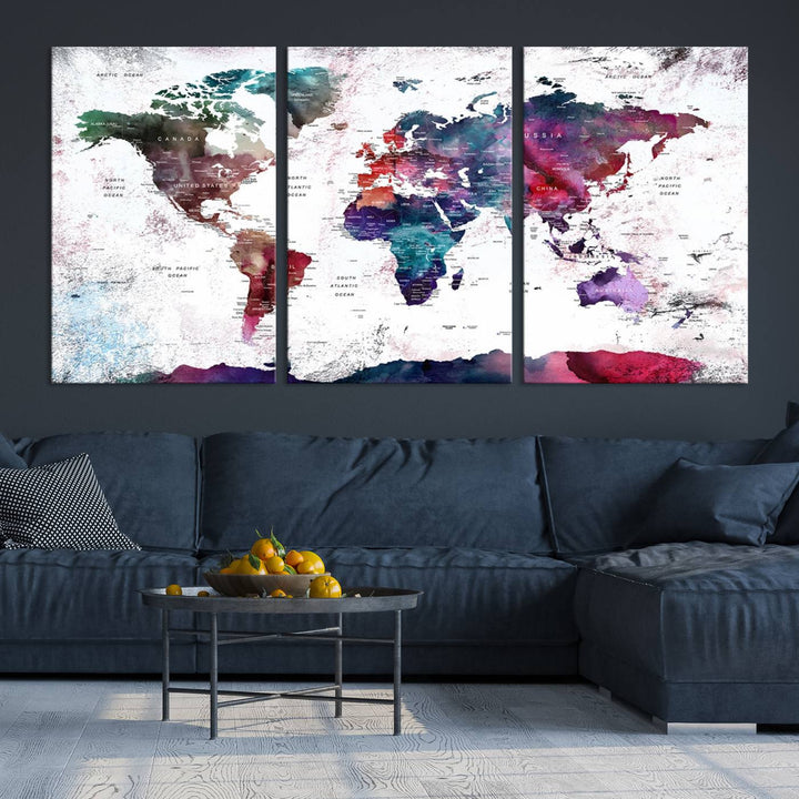 Watercolor World Map Wall Art