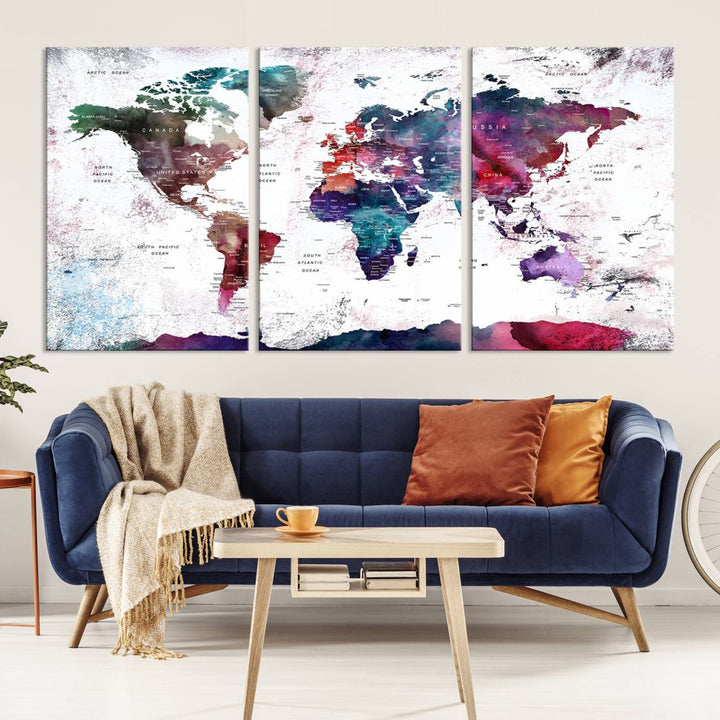 Watercolor World Map Wall Art