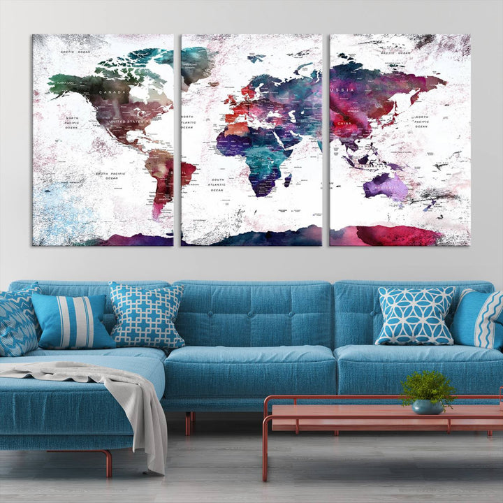 Watercolor World Map Wall Art