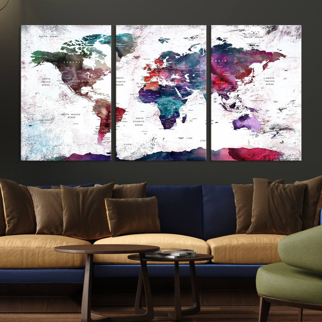 Watercolor World Map Wall Art