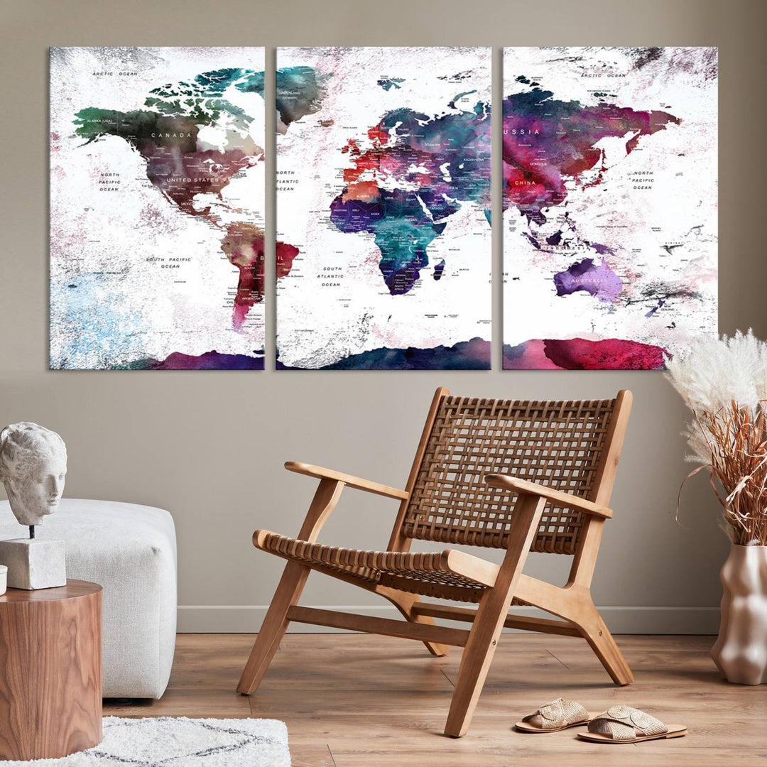 Watercolor World Map Wall Art