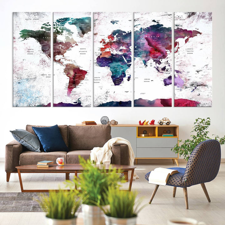 Watercolor World Map Wall Art