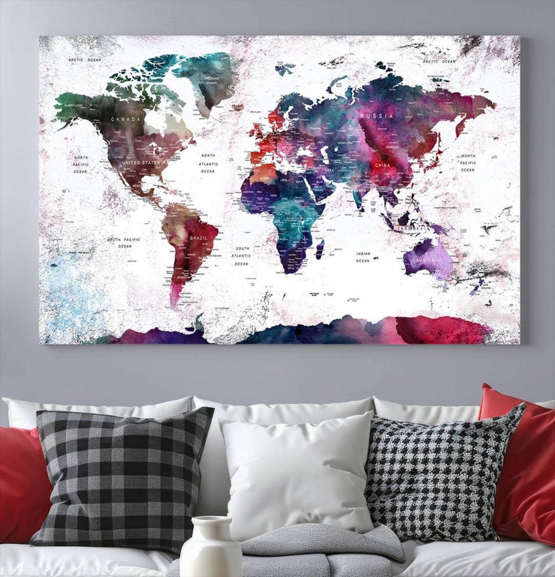 Watercolor World Map Wall Art