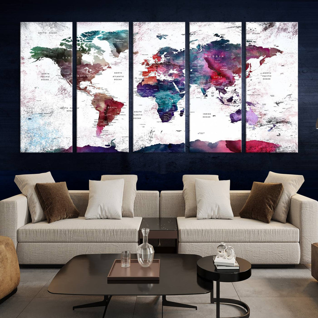 Watercolor World Map Wall Art