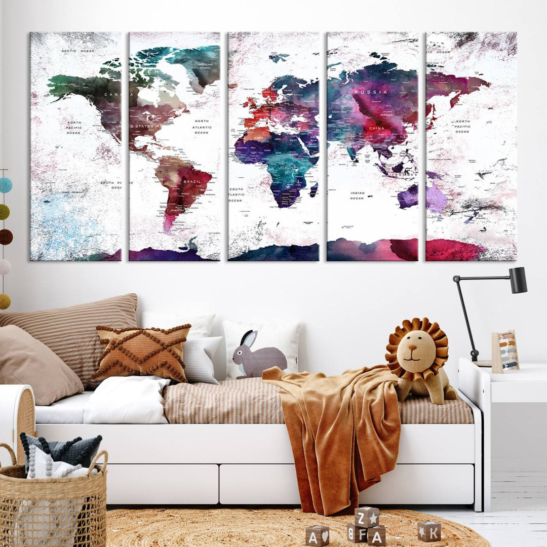 Watercolor World Map Wall Art