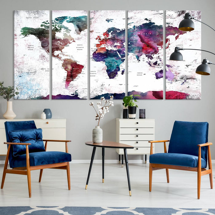 Watercolor World Map Wall Art