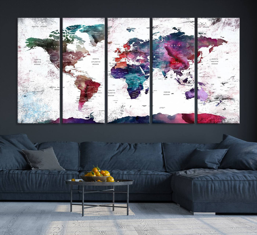 Watercolor World Map Wall Art