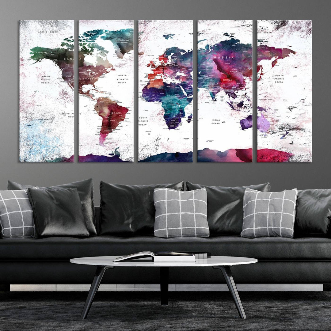 Watercolor World Map Wall Art