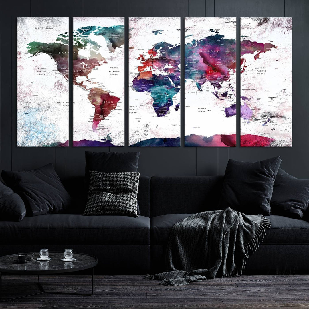 Watercolor World Map Wall Art