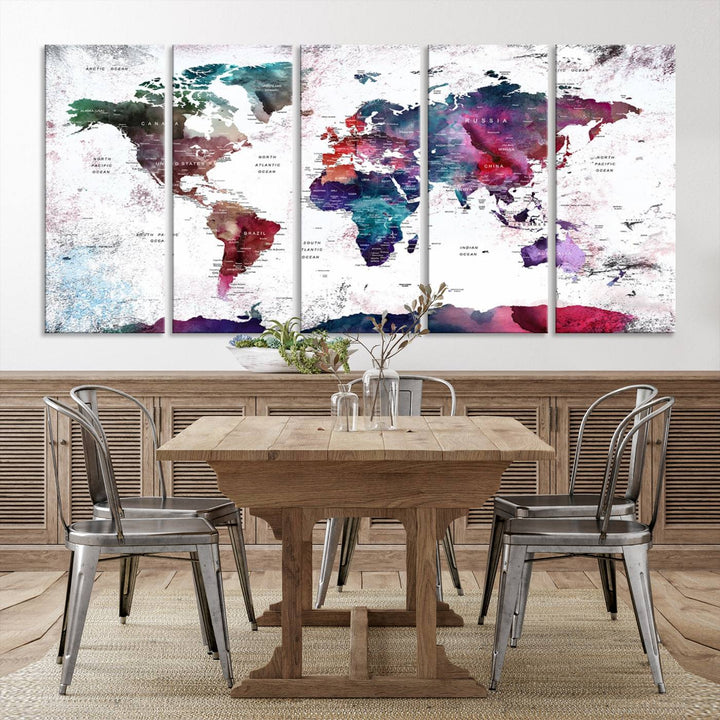 Watercolor World Map Wall Art