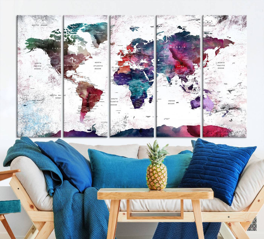 Watercolor World Map Wall Art