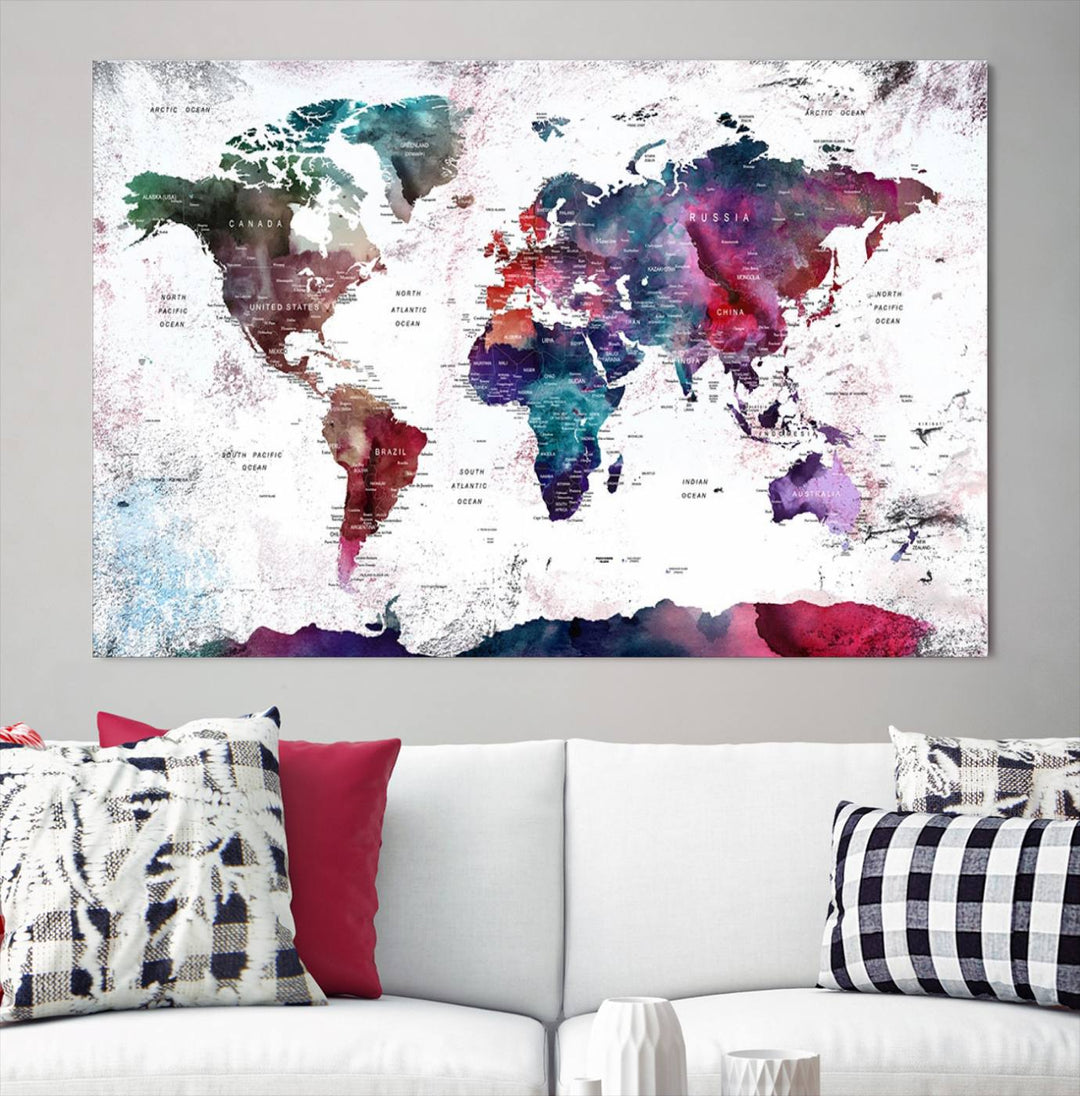 Watercolor World Map Wall Art