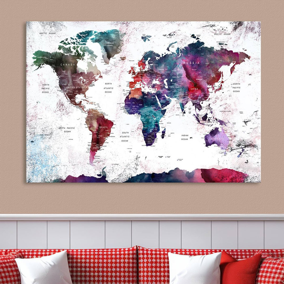 Watercolor World Map Wall Art