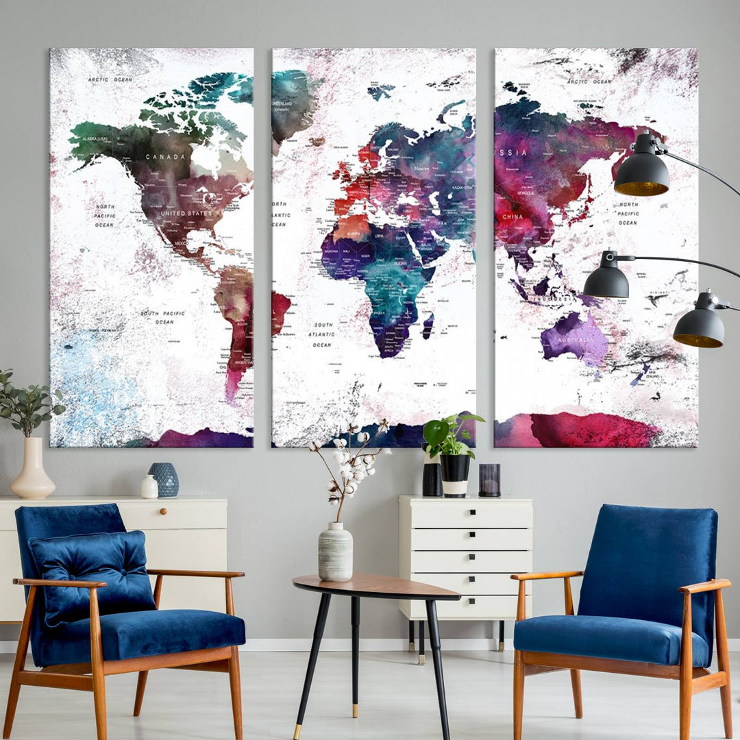 Watercolor World Map Wall Art