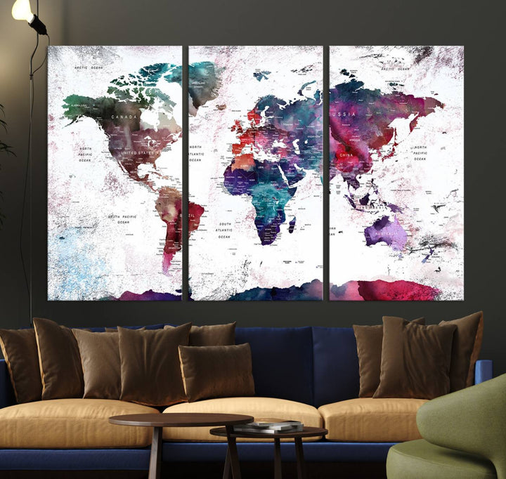 Watercolor World Map Wall Art