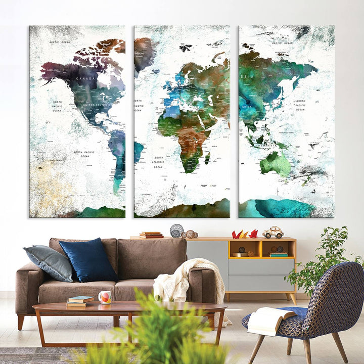 Watercolor World Map Wall Art Canvas Print