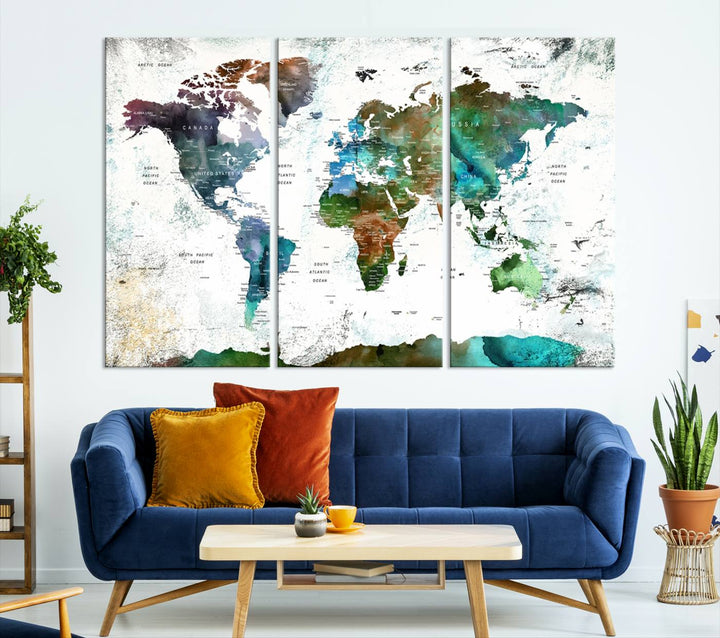 Watercolor World Map Wall Art Canvas Print