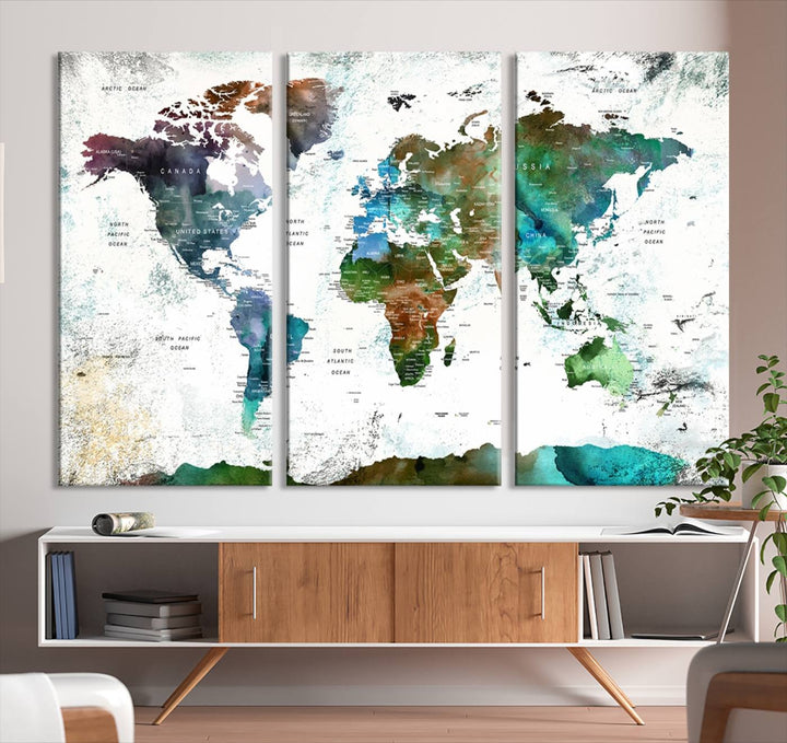 Watercolor World Map Wall Art Canvas Print