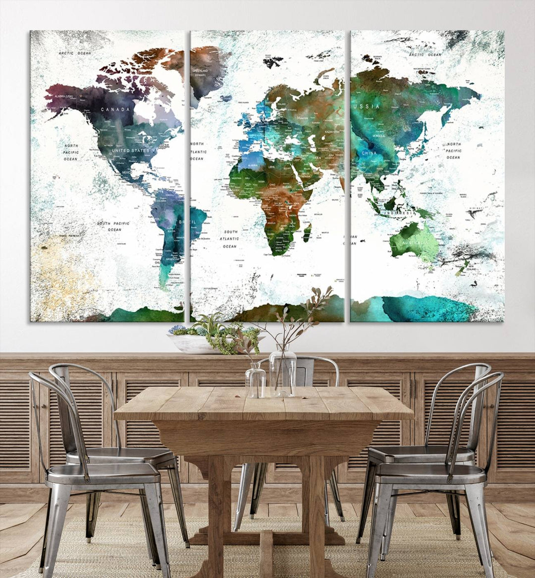 Watercolor World Map Wall Art Canvas Print