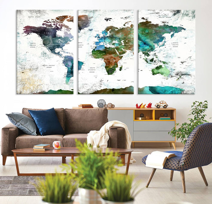 Watercolor World Map Wall Art Canvas Print