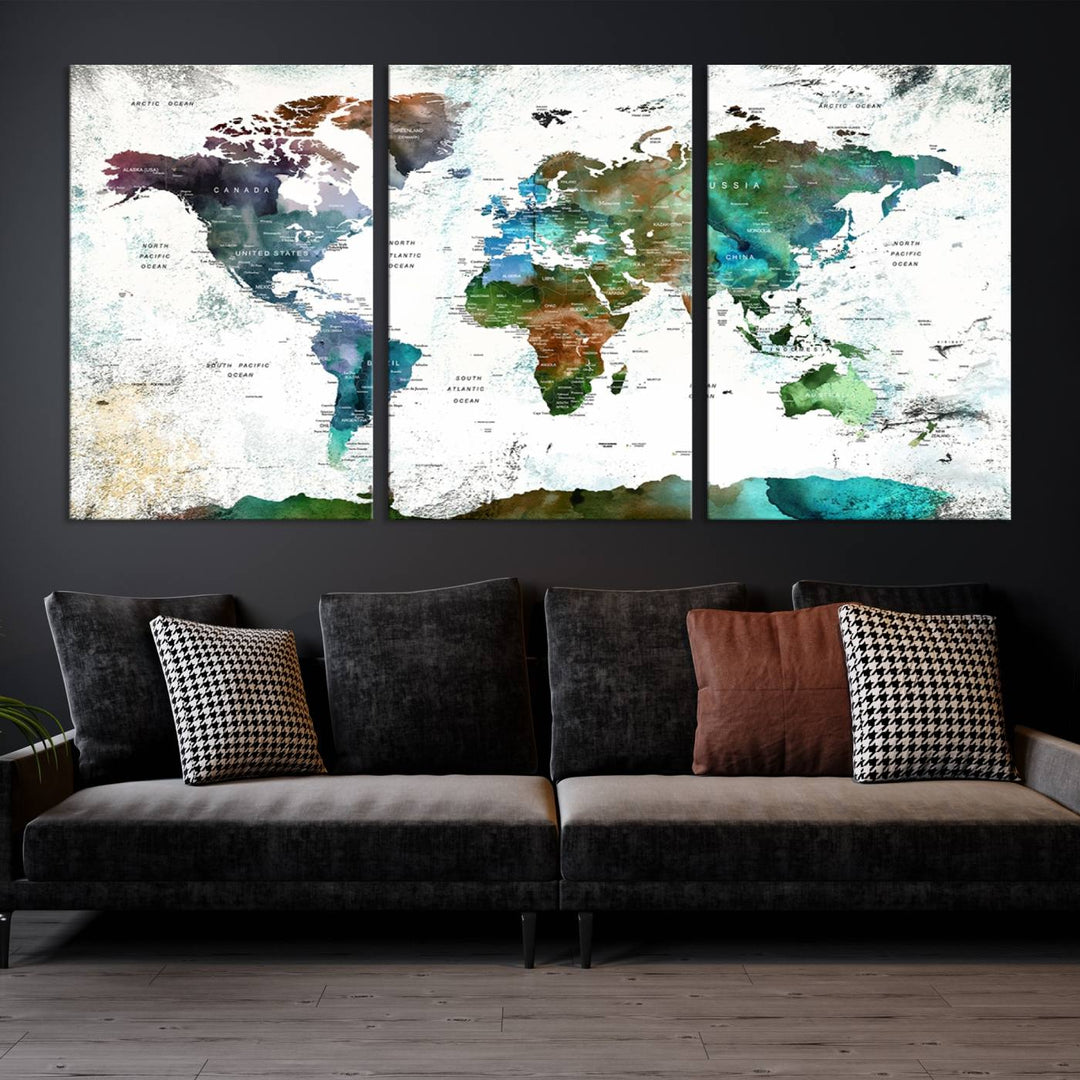 Watercolor World Map Wall Art Canvas Print