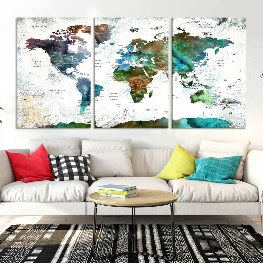 Watercolor World Map Wall Art Canvas Print