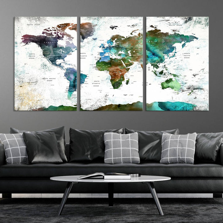 Watercolor World Map Wall Art Canvas Print