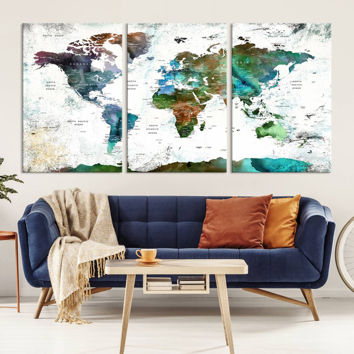 Watercolor World Map Wall Art Canvas Print