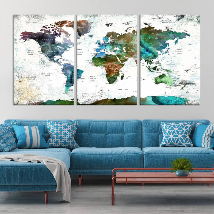 Watercolor World Map Wall Art Canvas Print