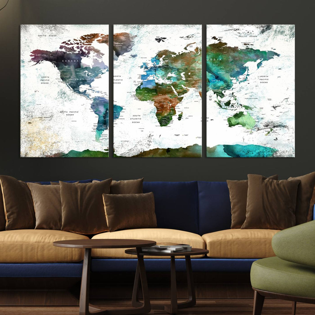 Watercolor World Map Wall Art Canvas Print