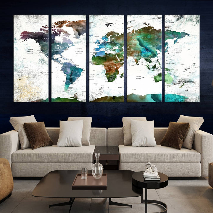 Watercolor World Map Wall Art Canvas Print