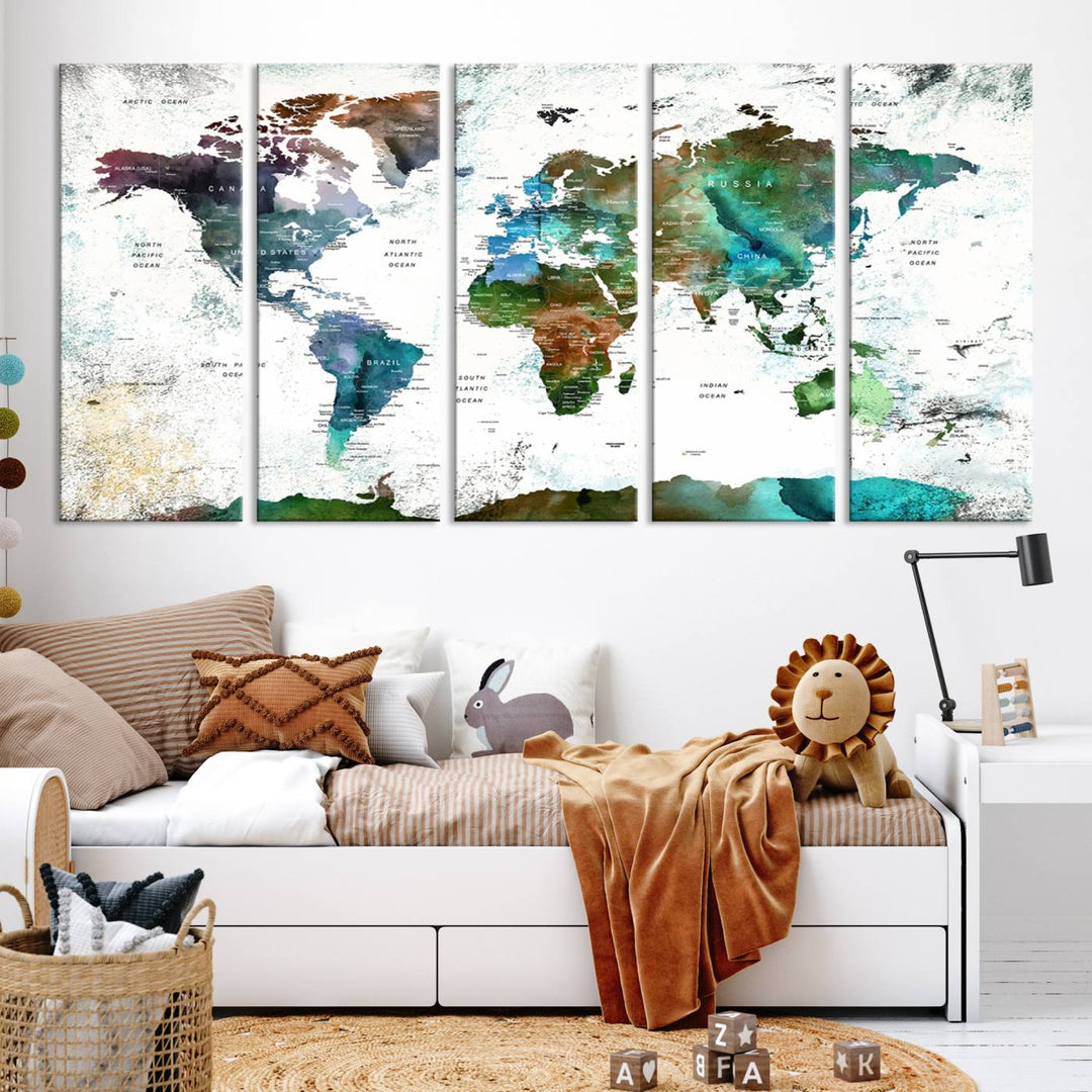 Watercolor World Map Wall Art Canvas Print