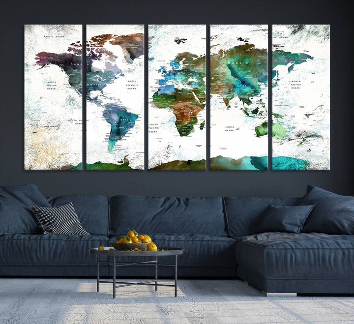 Watercolor World Map Wall Art Canvas Print