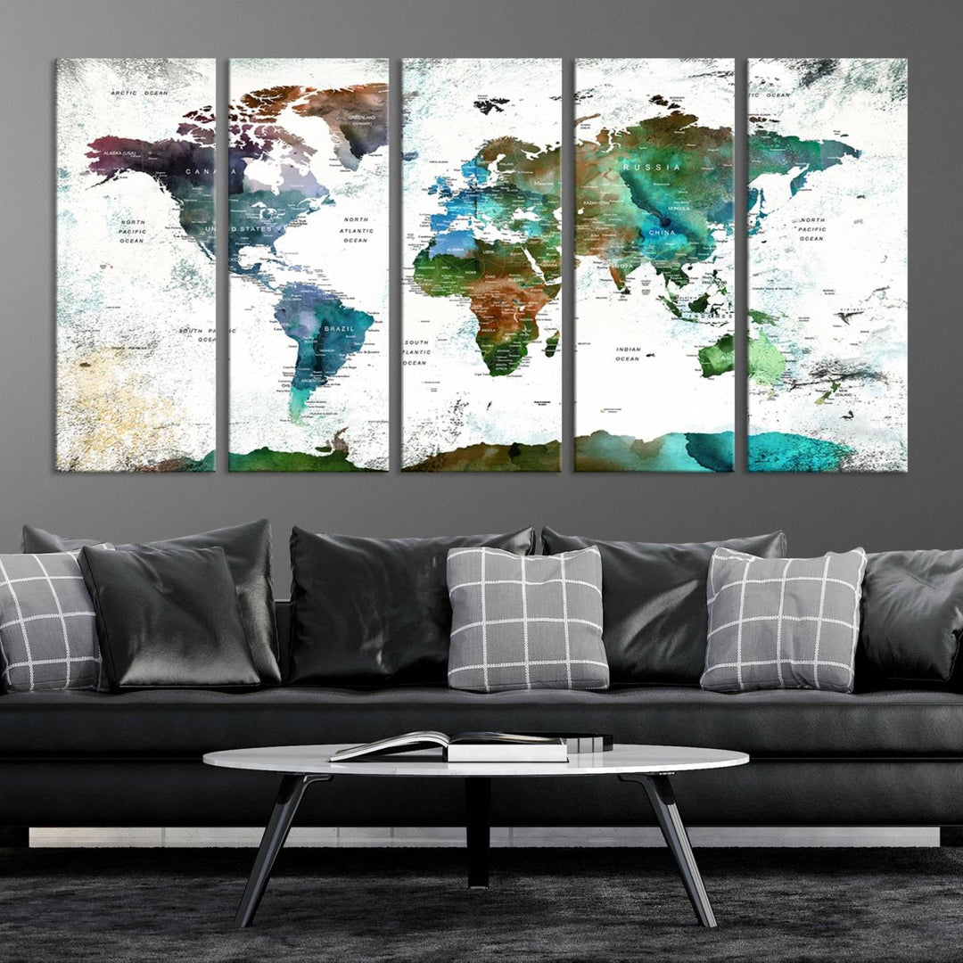 Watercolor World Map Wall Art Canvas Print