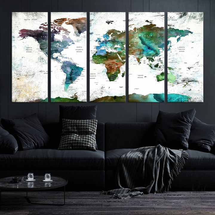 Watercolor World Map Wall Art Canvas Print