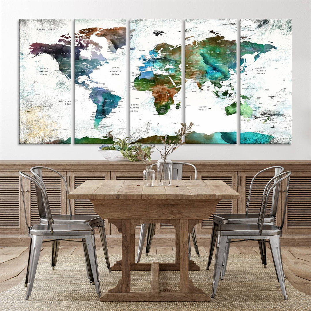 Watercolor World Map Wall Art Canvas Print