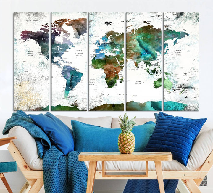 Watercolor World Map Wall Art Canvas Print