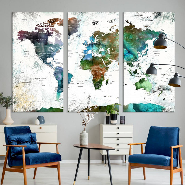 Watercolor World Map Wall Art Canvas Print