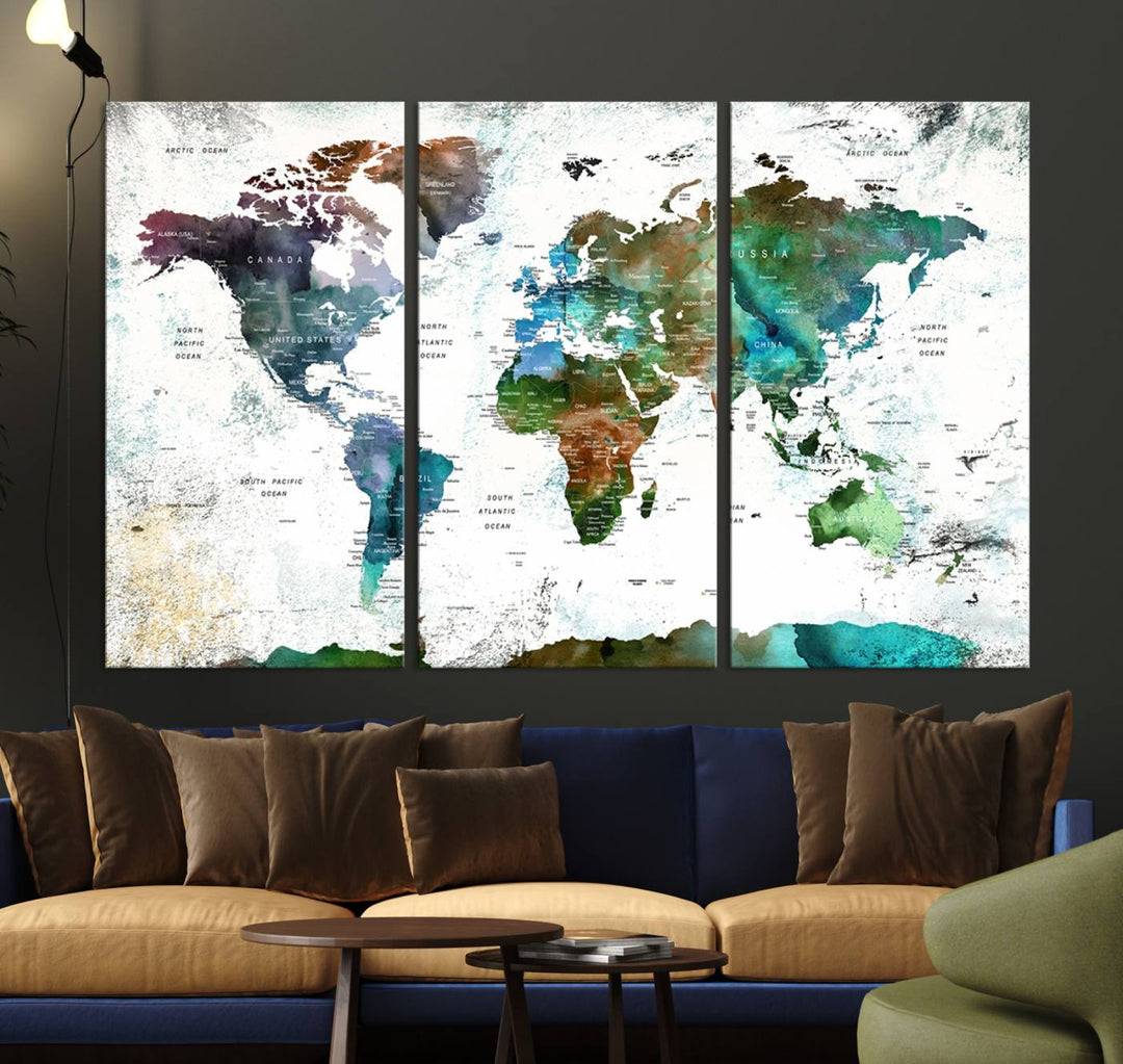 Watercolor World Map Wall Art Canvas Print