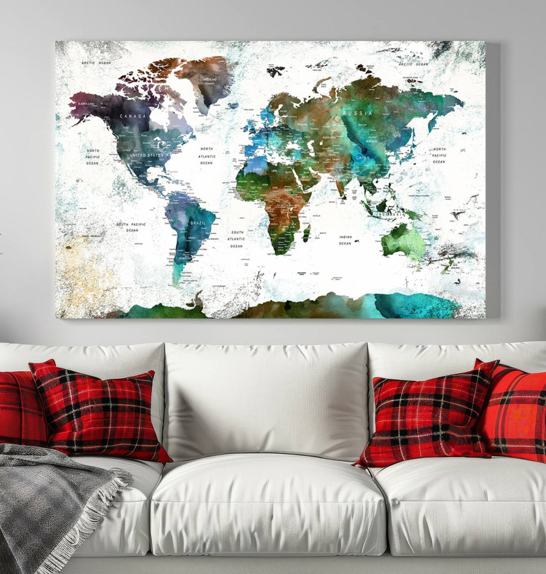 Watercolor World Map Wall Art Canvas Print