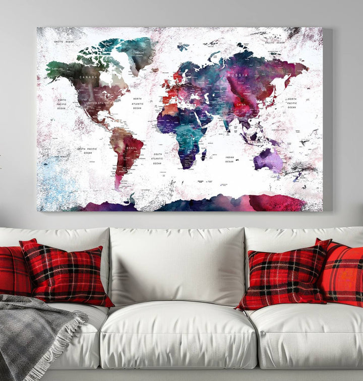 Watercolor World Map Wall Art